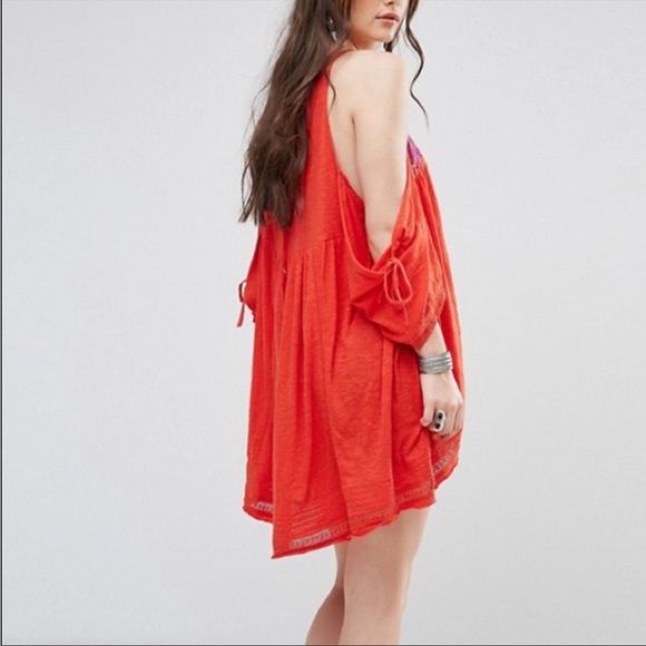 Free People Fast Time Embroidered Beaded Cold Shoulder Top - Picture 4 of 4